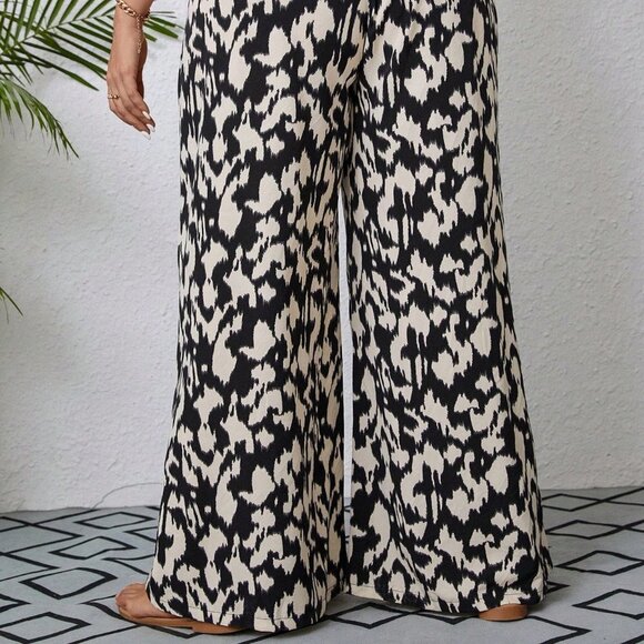 Black Preppy Womens Allover Print Belted Wide Leg Pants - Picture 3 of 5